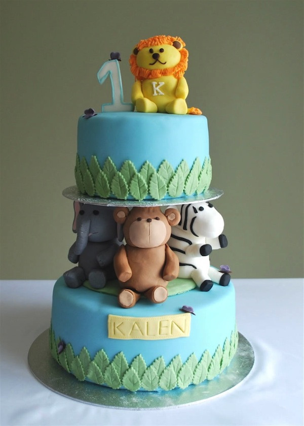 Animals Birthday Cake
 Animal Jungle Safari Theme Kids Birthday Party Cakes and