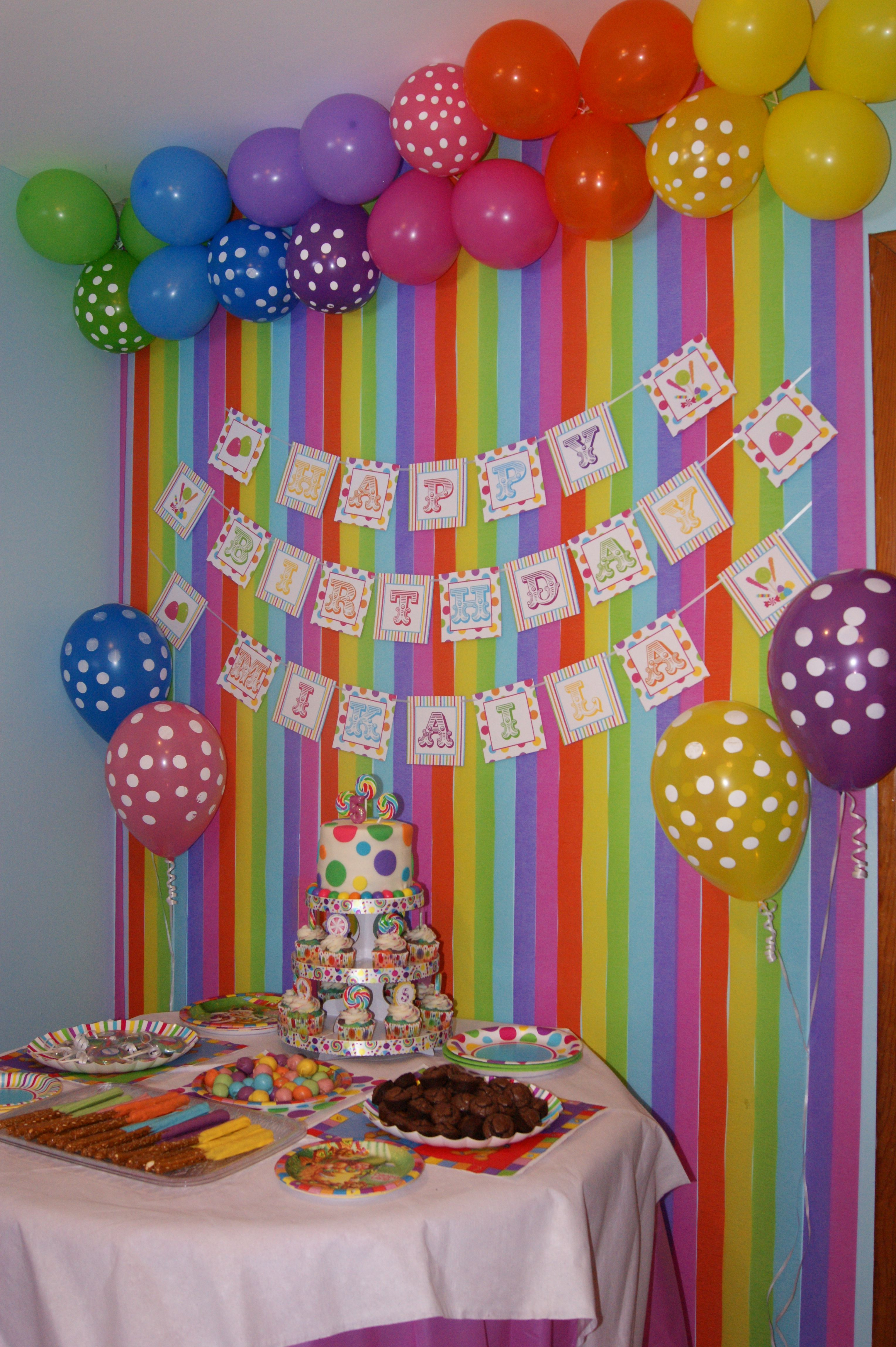 Birthday Party Ideas
 Colourful backdrop for candy party