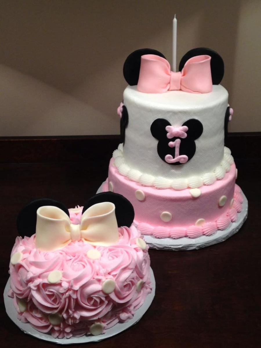 Minnie Mouse First Birthday Cake
 Minnie Mouse Themed First Birthday Cake With Rosette Smash