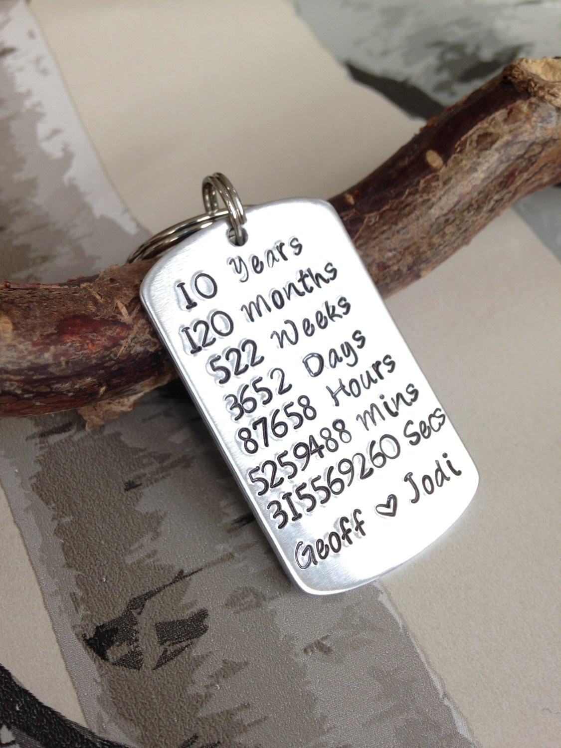 Best ideas about 10 Year Wedding Anniversary Gift Ideas
. Save or Pin Hand Stamped Anniversary Keyring 10 Year Anniversary Gift Now.