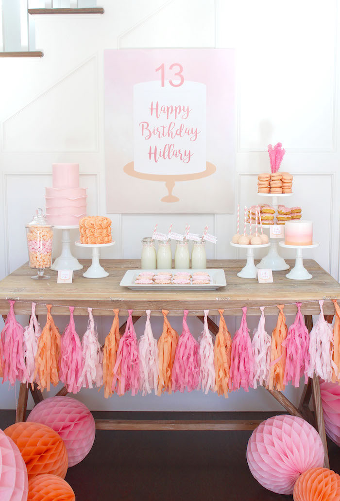 13Th Birthday Gift Ideas
 Kara s Party Ideas Peach and Pink Ombre Watercolor 13th