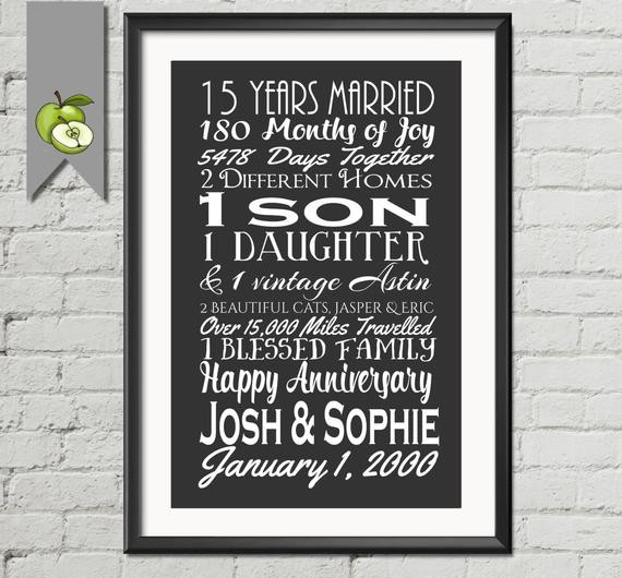 15 Year Wedding Anniversary Gift Ideas
 Items similar to wedding anniversary subway print