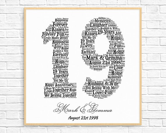 19Th Wedding Anniversary Gift Ideas For Him
 PERSONALIZED 19TH ANNIVERSARY Gift Word Art Printable Art