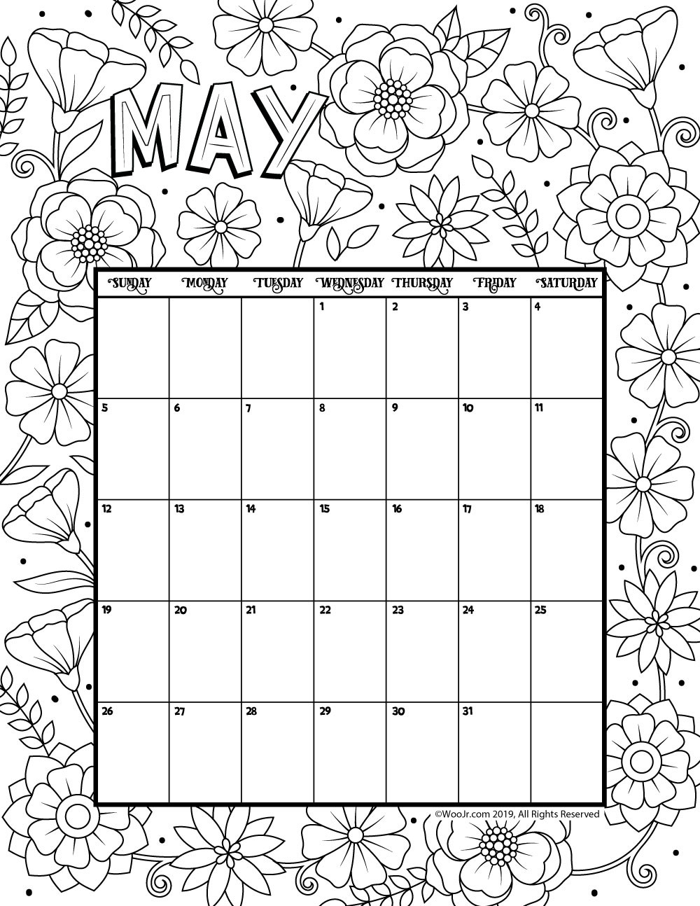 2019 Coloring Pages For Kids
 May 2019 Coloring Calendar