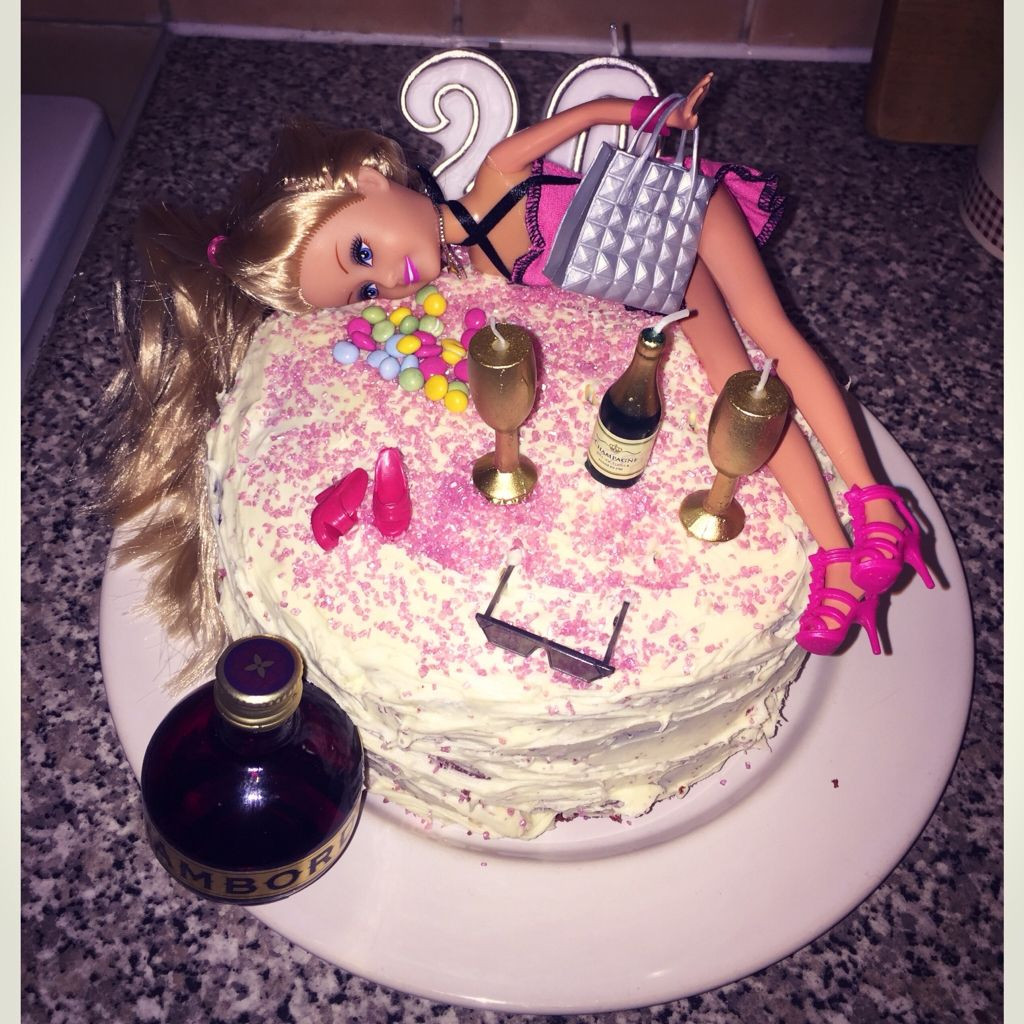 20th Birthday Decorations
 Tipsy barbie 20th birthday cake