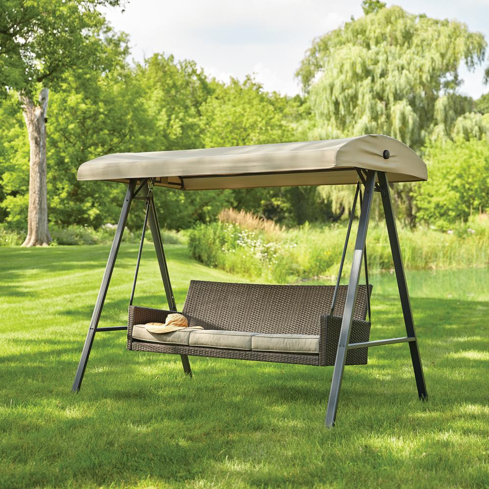 Best ideas about 3 Person Patio Swing With Canopy
. Save or Pin Hampton Bay Plaistow 3 Person Wicker Outdoor Swing with Now.