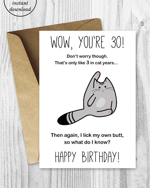 30th Birthday Card
 30th Birthday Card Printable Birthday Card Funny Cat