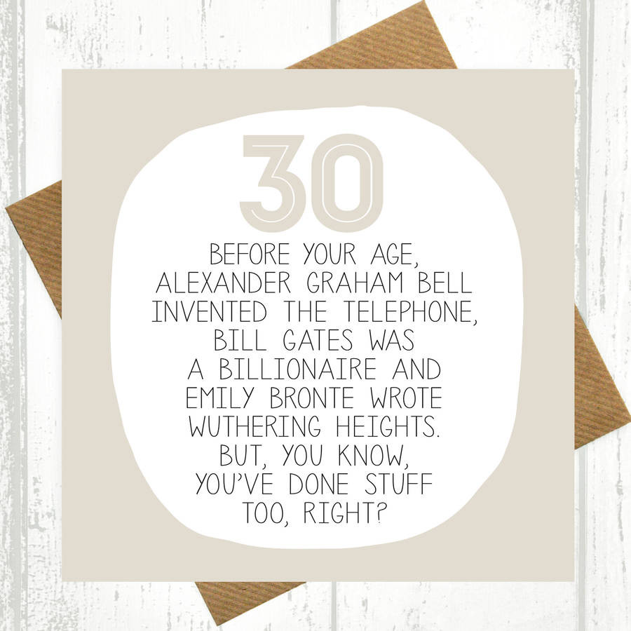 30th Birthday Card
 by your age… funny 30th birthday card by paper plane