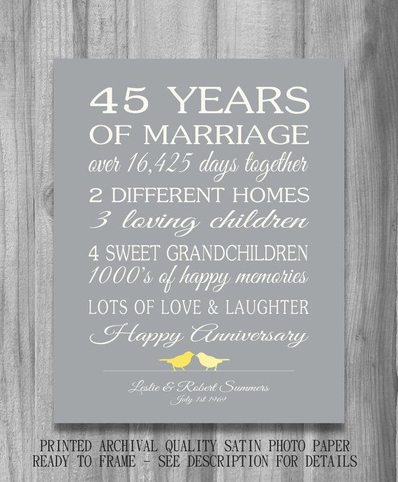 45Th Wedding Anniversary Gift Ideas For Couples
 26 best images about 45 Years of Marriage on Pinterest