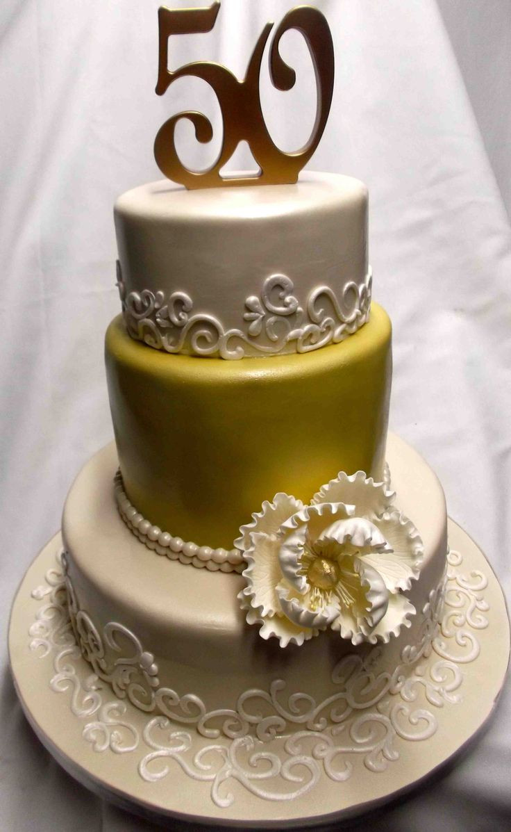 50th Birthday Cake Ideas
 Gold and Elegant 50th Anniversary Cake Decoration Idea
