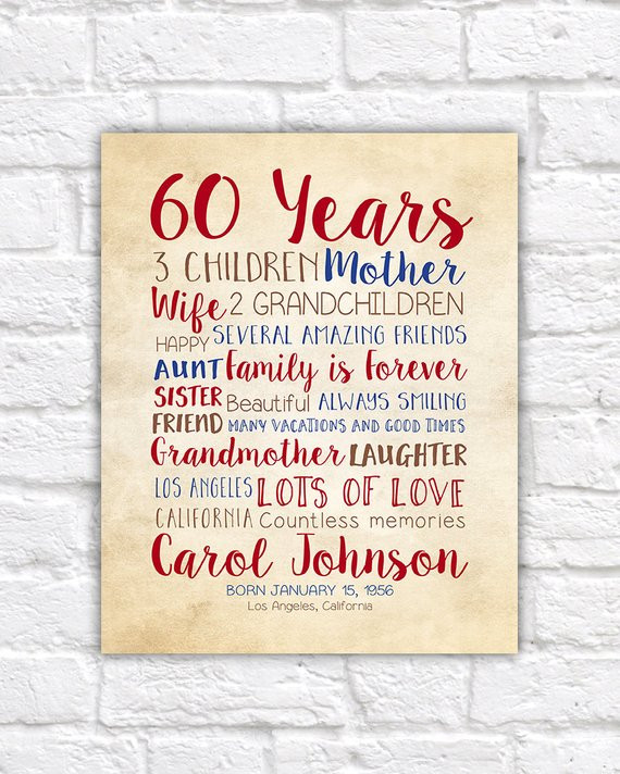 60 Birthday Gift Ideas
 Birthday Gift for Mom 60th Birthday 60 Years Old Gift for