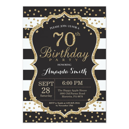 Best ideas about 70 Birthday Invitations
. Save or Pin 70th Birthday Invitation Black and Gold Glitter Now.