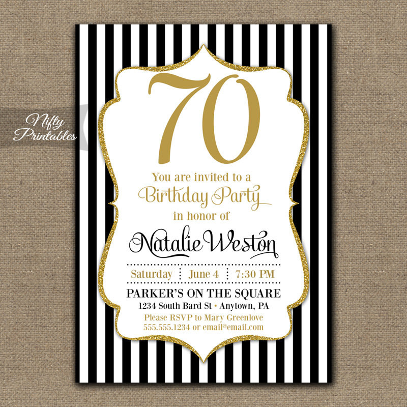 Best ideas about 70 Birthday Invitations
. Save or Pin 70th Birthday Invitations Black & Gold Glitter 70 Seventy Now.