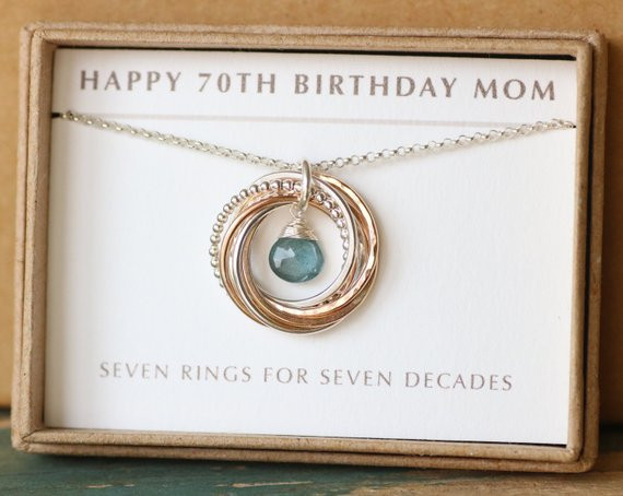 70th Birthday Gifts For Her
 70th birthday t for mom aquamarine necklace March