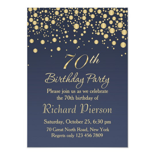 70th Birthday Party Invitations
 Golden confetti 70th Birthday Party Invitation