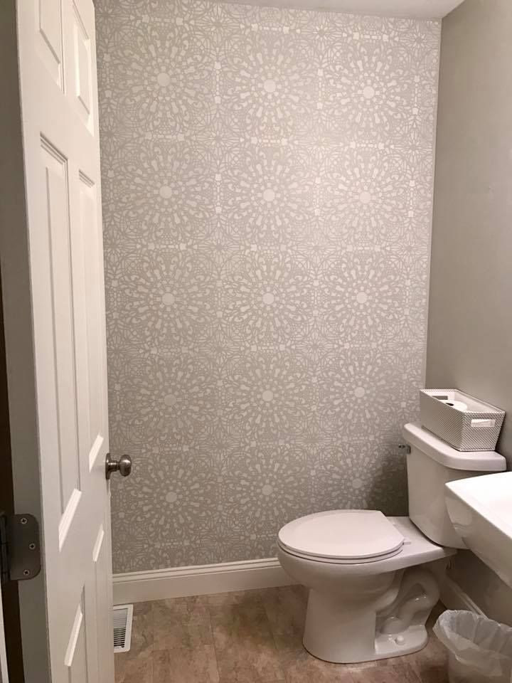 Best ideas about Accent Wall In Bathroom
. Save or Pin A DIY stenciled gray and white bathroom accent wall that Now.