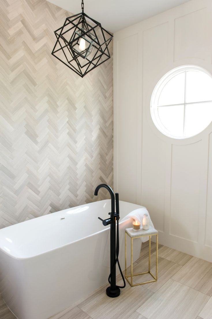 Best ideas about Accent Wall In Bathroom
. Save or Pin Master bath sanctuary with herringbone marble tile accent Now.