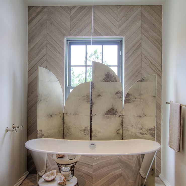 Best ideas about Accent Wall In Bathroom
. Save or Pin Tub Nook with Herringbone Tiled Accent Wall Contemporary Now.