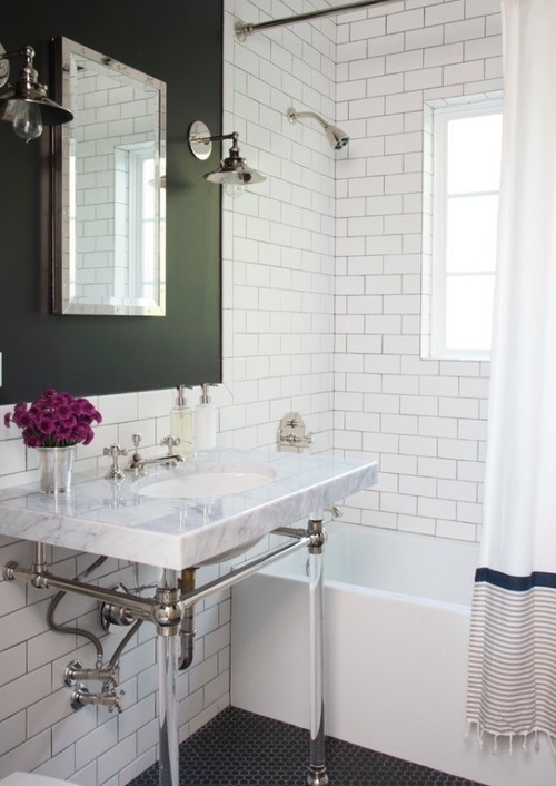 Best ideas about Accent Wall In Bathroom
. Save or Pin Black accent wall bathroom Now.