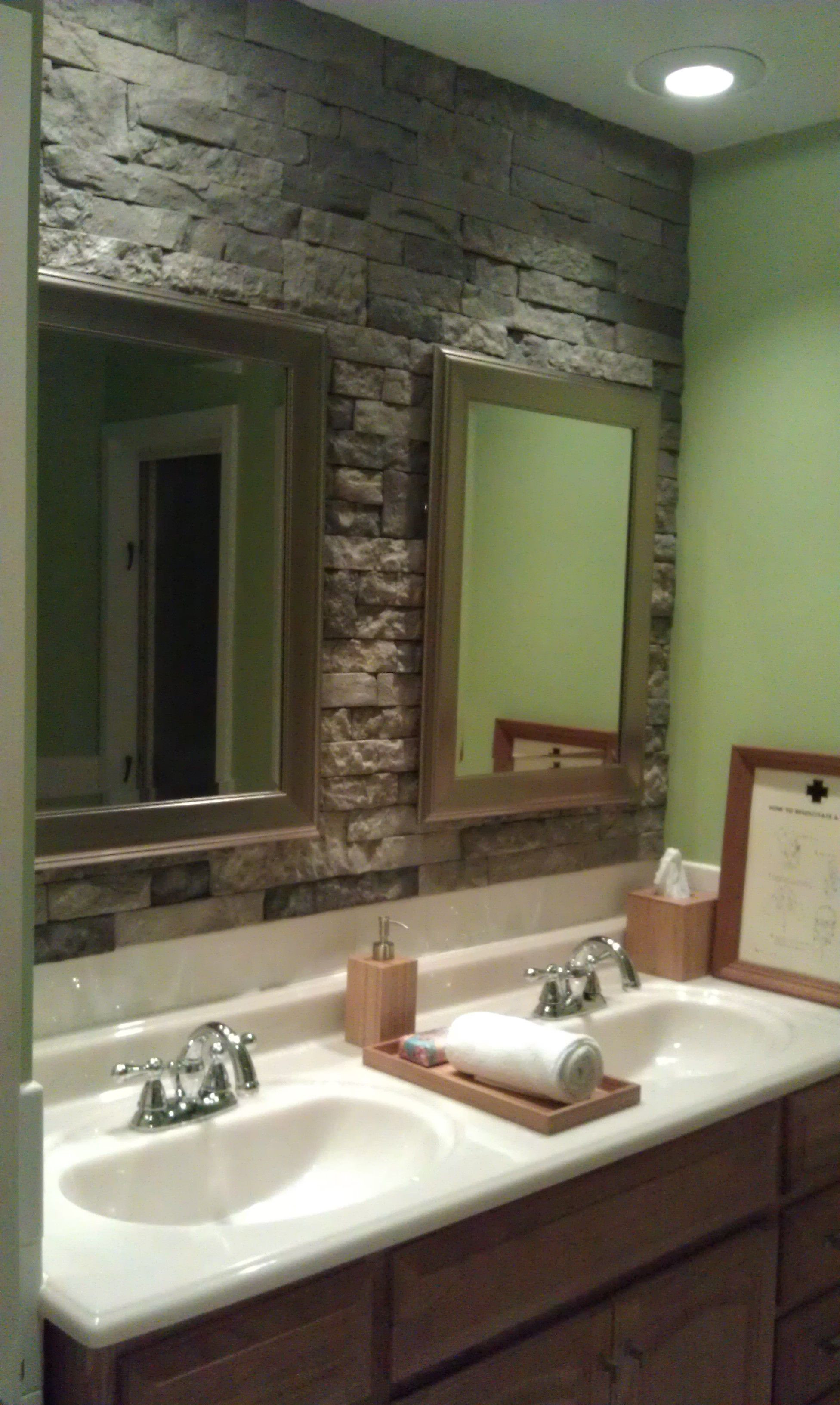 Best ideas about Accent Walls In Bathrooms
. Save or Pin airstone stone accent wall in bathroom Can t wait to do Now.