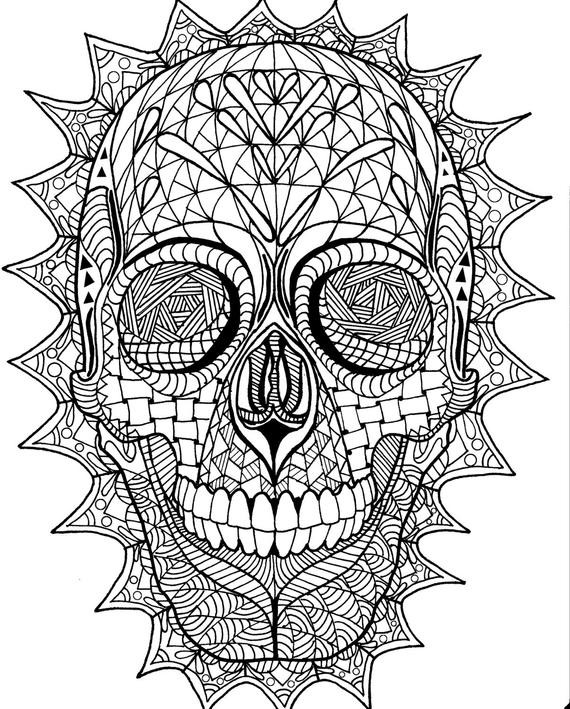 Adult Coloring Pages Abstract Skull
 Coloring Page Zentangle Sugar Skull Digital Coloring pdf