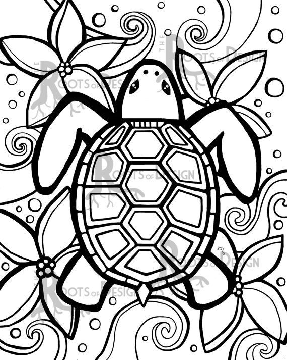 Adult Coloring Pages Easy
 INSTANT DOWNLOAD Coloring Page Simple Turtle zentangle