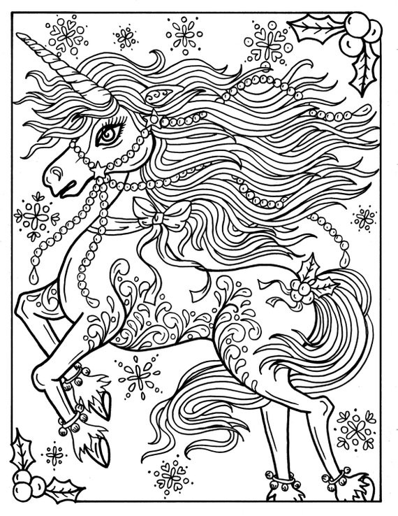 Adult Coloring Pages Unicorn
 Christmas Unicorn Adult Coloring page Coloring book Holidays
