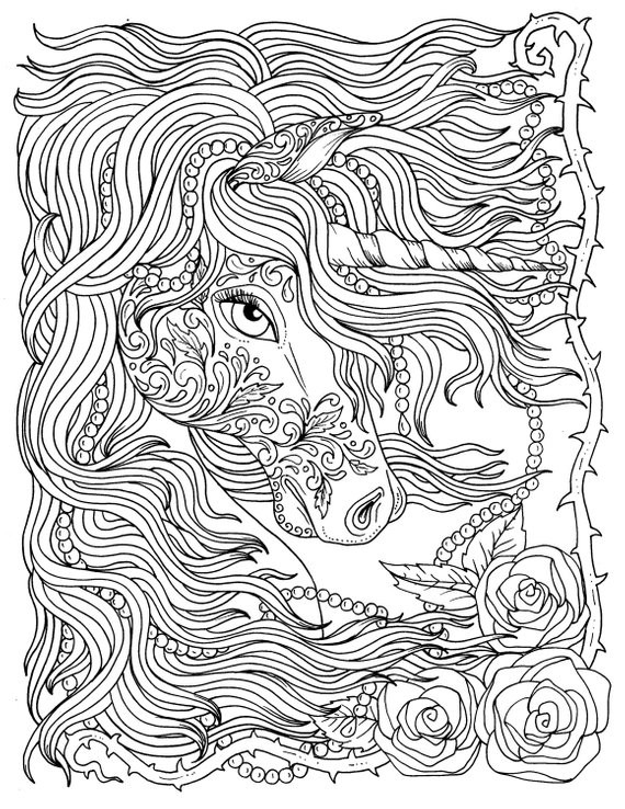 Adult Coloring Pages Unicorn
 Unicorn and Pearls Fantasy Coloring Page Adult Coloring