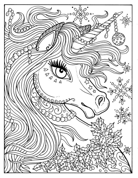 Adult Coloring Pages Unicorn
 Unicorn Christmas Coloring Page Adult Color Book Art Fantasy
