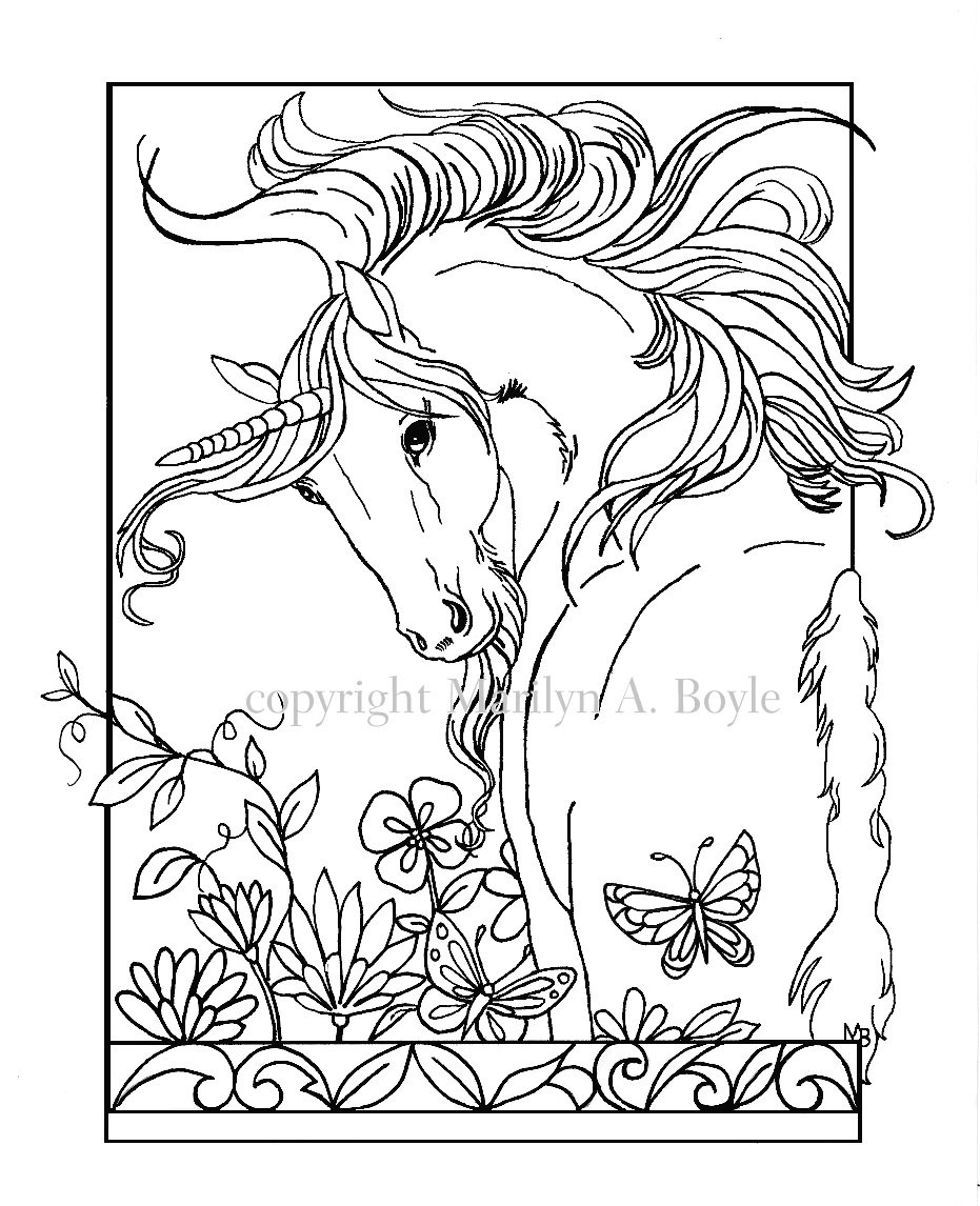 Adult Coloring Pages Unicorn
 COLORING BOOK Five PAGES on 140 lb watercolor paper Fantasy