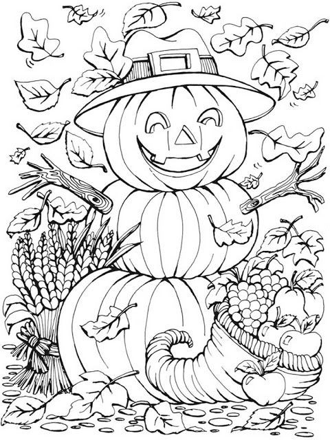 Adult Fall Coloring Pages
 Autumn scenes pumpkins coloring pages for adult