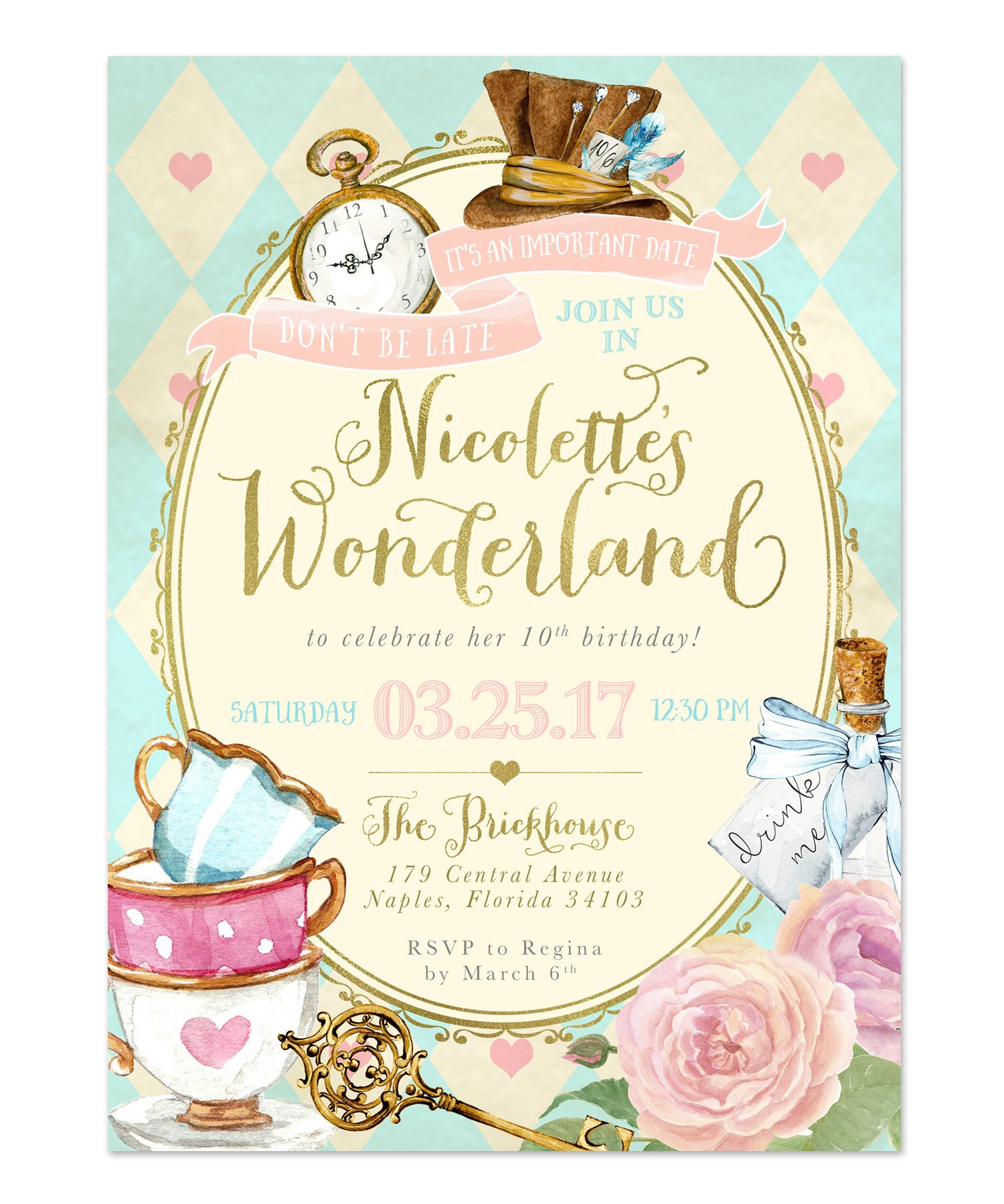 Best ideas about Alice In Wonderland Birthday Invitations
. Save or Pin Alice in Wonderland Birthday Party Invitation Girls Now.