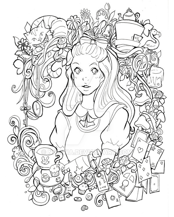 Alice In Wonderland Coloring Pages For Adults
 Alice in Wonderland lineart by Namtia on DeviantArt