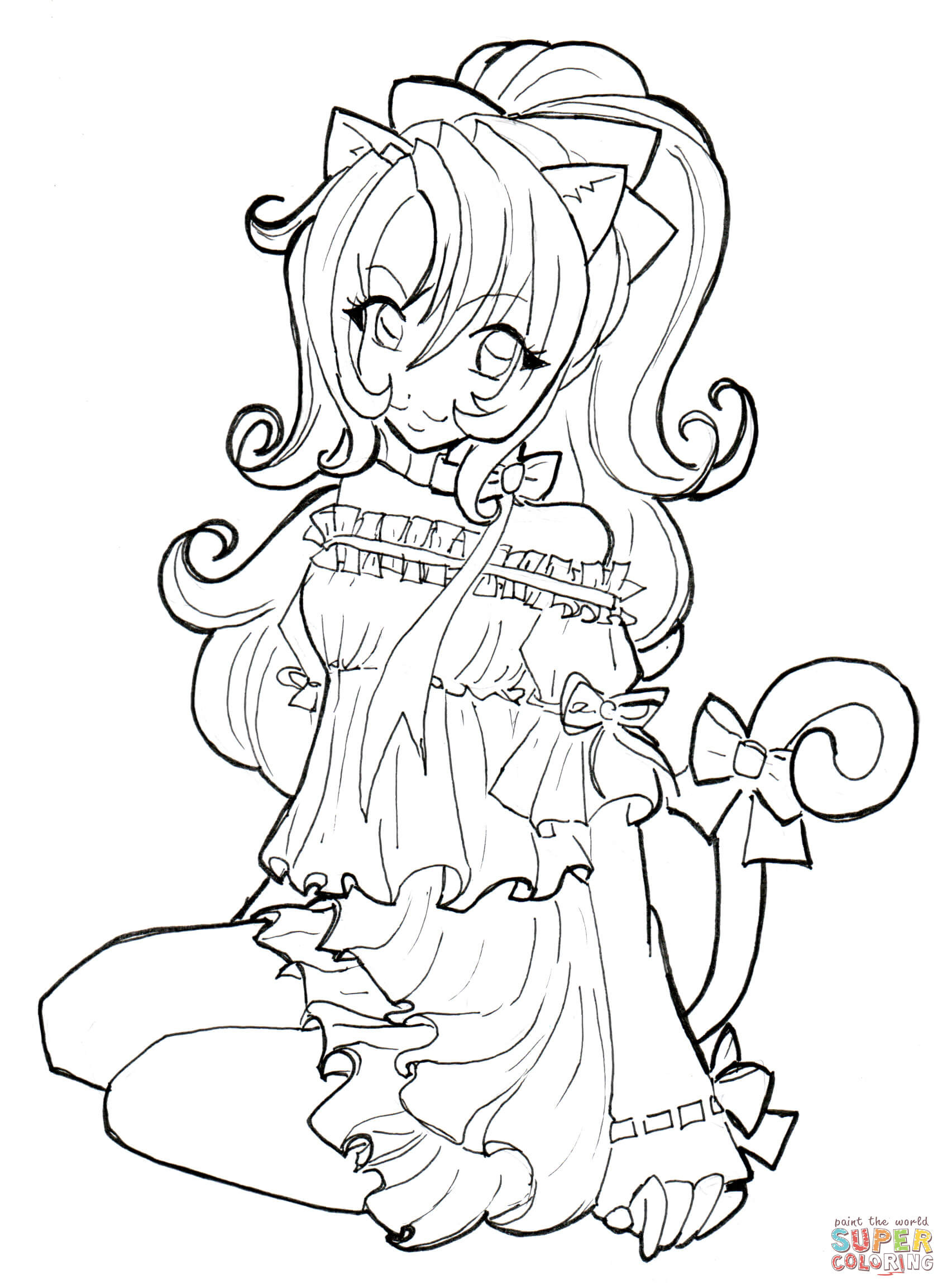 Anime Cat Girl Coloring Pages For Girls
 Cat Girl coloring page