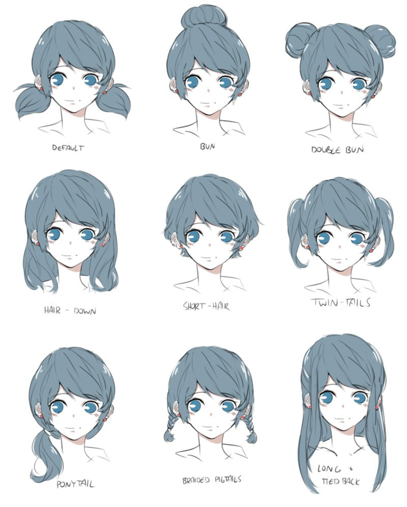 Anime Girl Hairstyle
 Marinette Hairstyles by piikoarts on DeviantArt