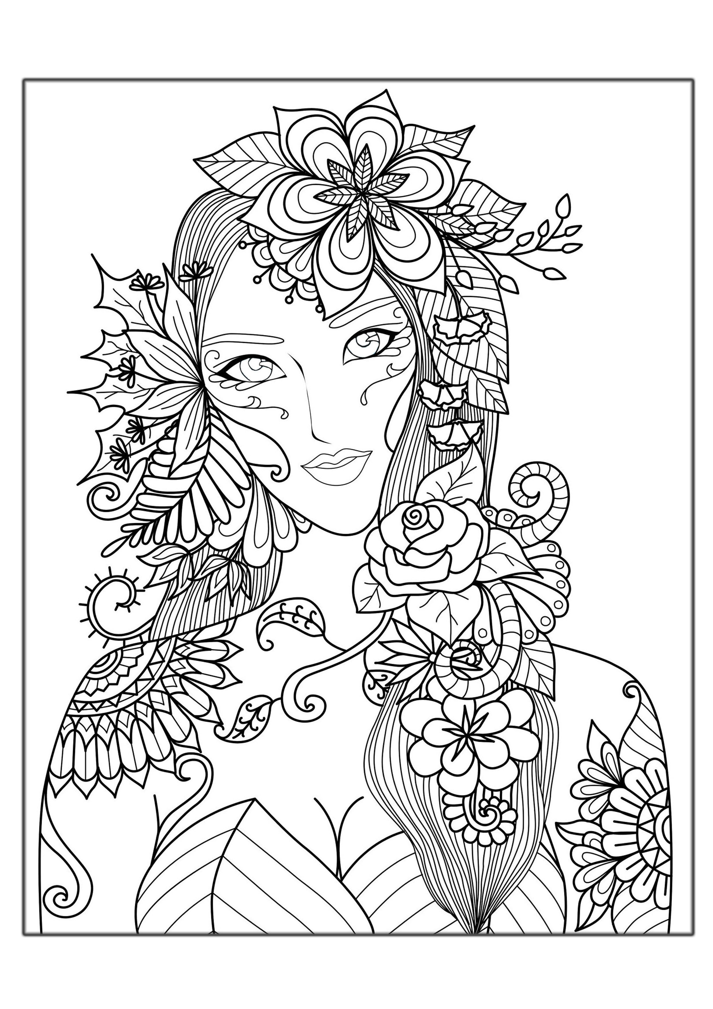 Anti Anxiety Coloring Book
 Woman flowers Anti stress Adult Coloring Pages