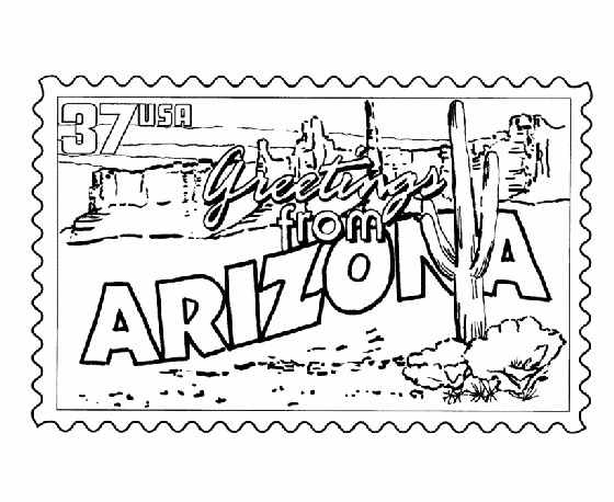 Az Coloring Pages
 Cactus Coloring Arizona Desert P O Postcard R Da Ed E C Aa