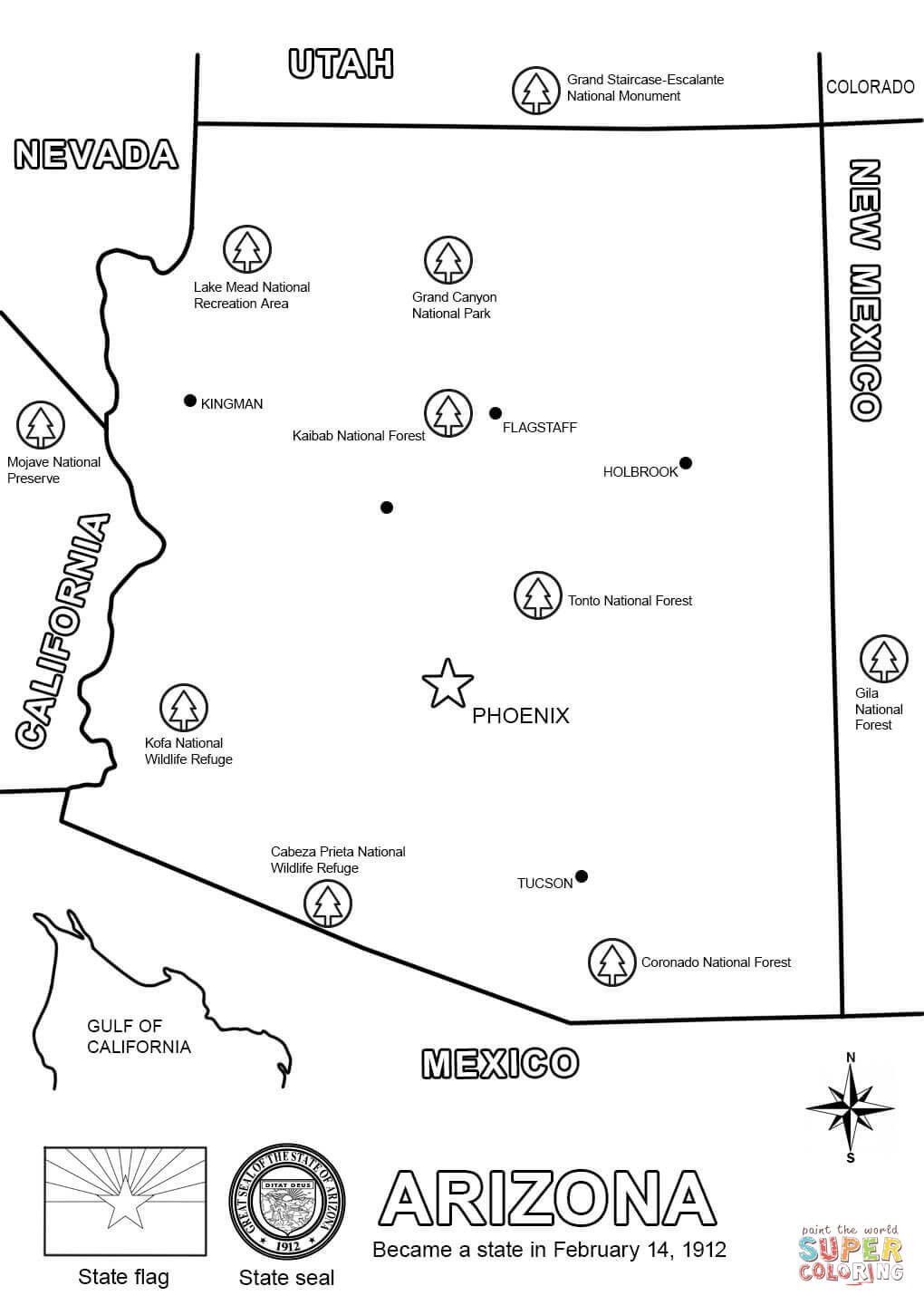 Az Coloring Pages
 Map of Arizona coloring page