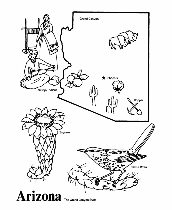 Az Coloring Pages
 Usa Printables State Outline Shape And Demographic Map