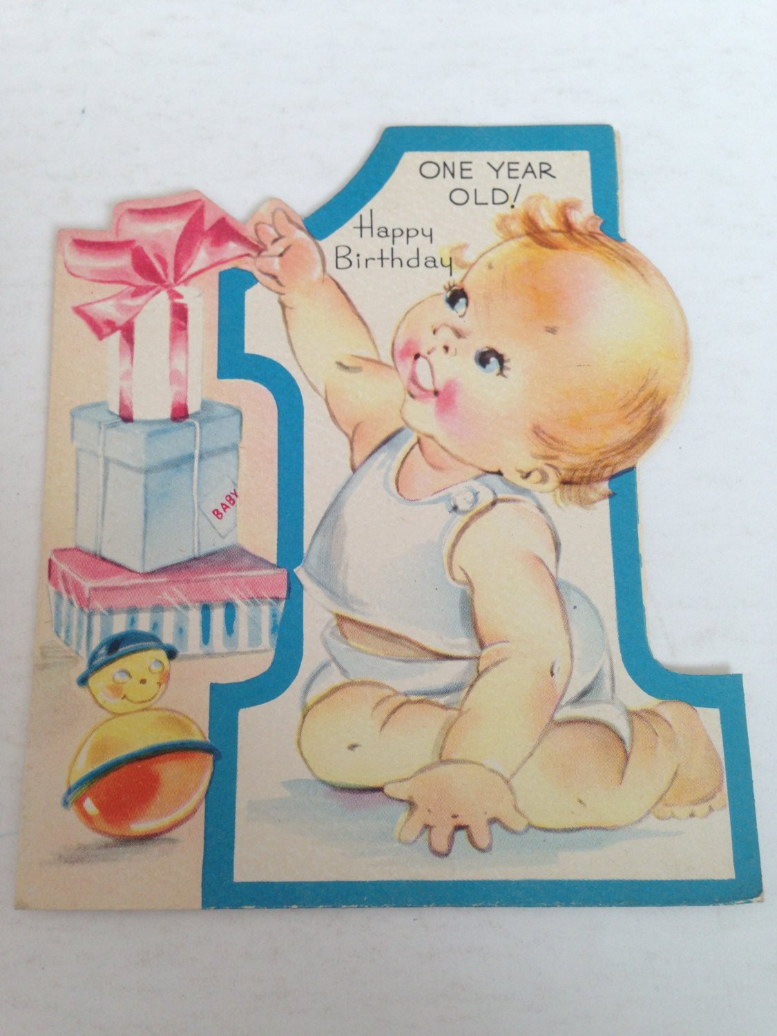 Baby Birthday Card
 Vintage Die Cut Baby s First Birthday Greeting Card