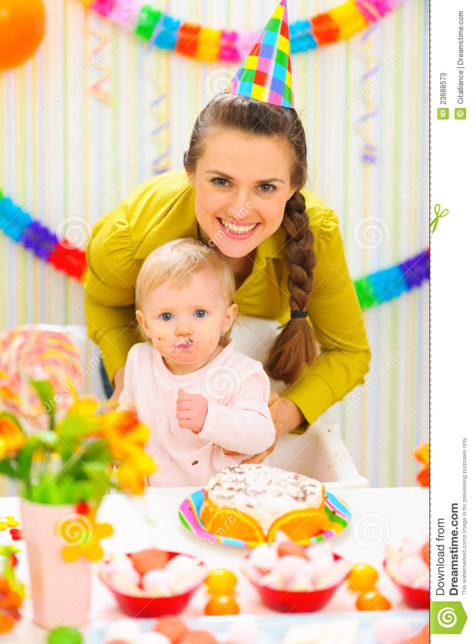 Baby Birthday Party
 Mother And Baby Birthday Celebration Party Stock s