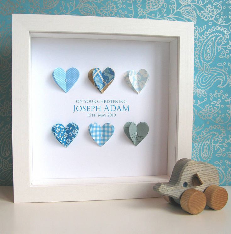 Baby Boy Baptism Gift Ideas
 Personalised Christening Paper Hearts Art