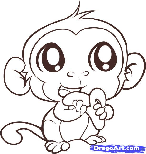 Baby Monkey Coloring Pages
 How to Draw an Easy Monkey Step by Step forest animals