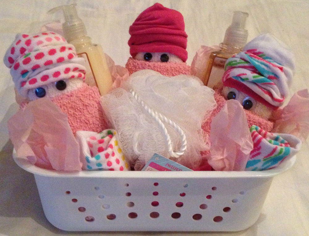 Baby Shower Gift Basket Ideas For Guests
 Washcloth Diaper Baby Gift Basket Shower Guest Party Favor