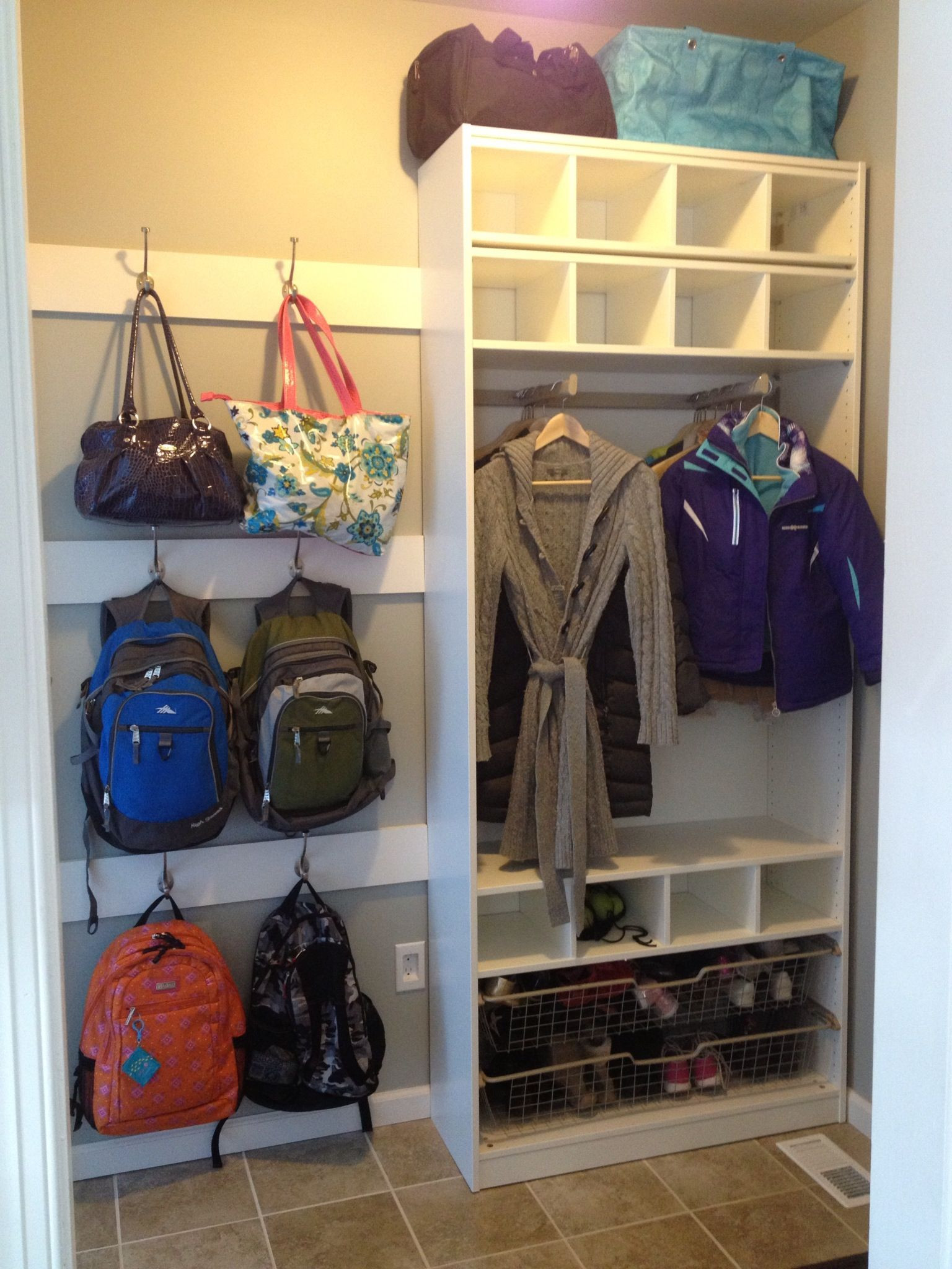 Best ideas about Backpack Storage Ideas For Home
. Save or Pin Mud room I like that coat rack Idea for the old tv hutch Now.