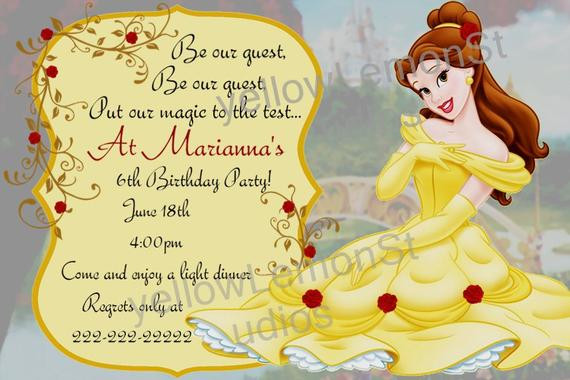 Beauty And The Beast Birthday Invitations
 Beauty and Beast birthday invitation BELLE by yellowlemons