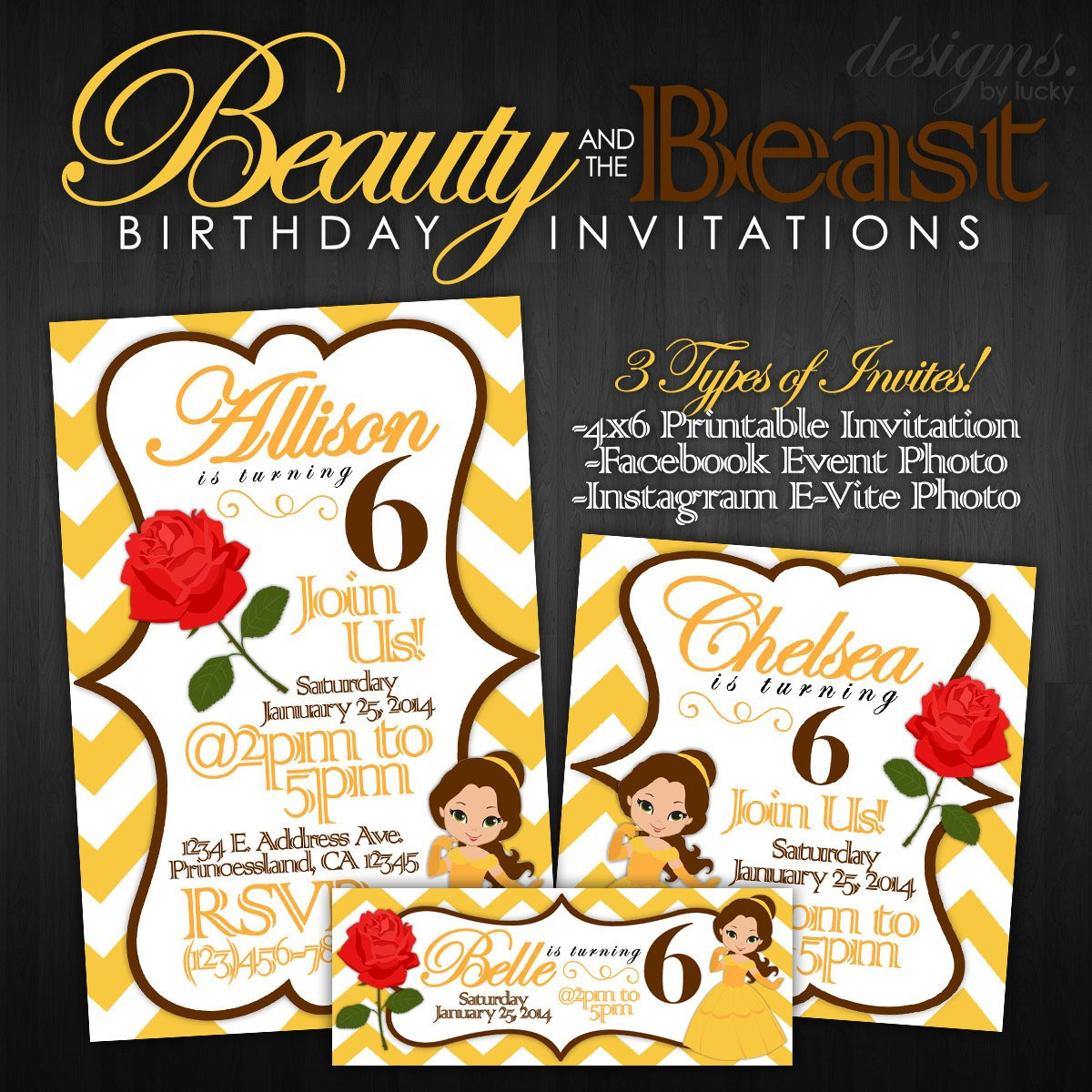 Beauty And The Beast Birthday Invitations
 Beauty and the Beast Birthday Invitations by DesignsByLucky