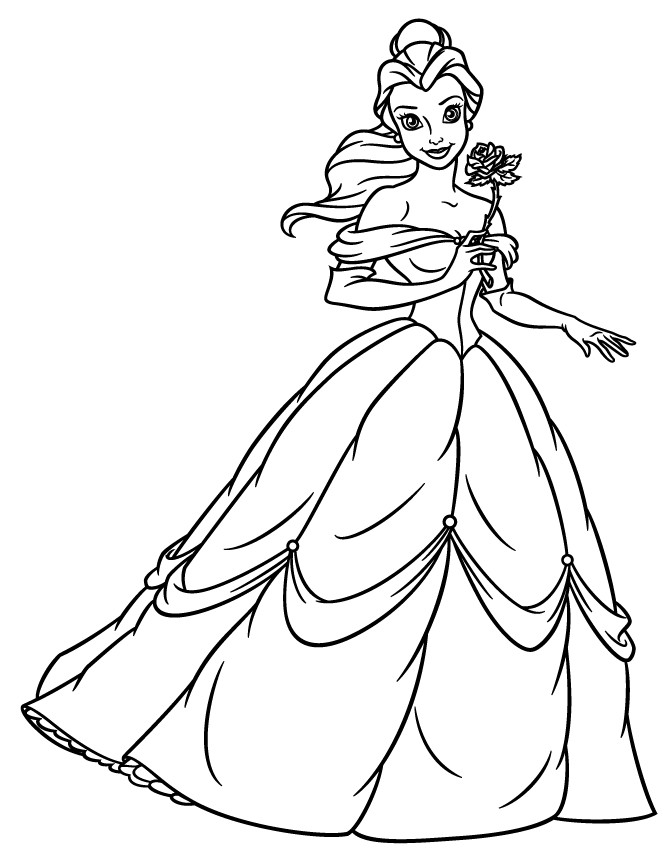 Belle Coloring Sheets For Girls Printable
 Princess Belle Holding Flower Coloring Page