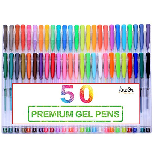 Best Pens For Adult Coloring Books
 Lineon 50 Colors Gel Pens with 50 Refills Gel Pen Set for