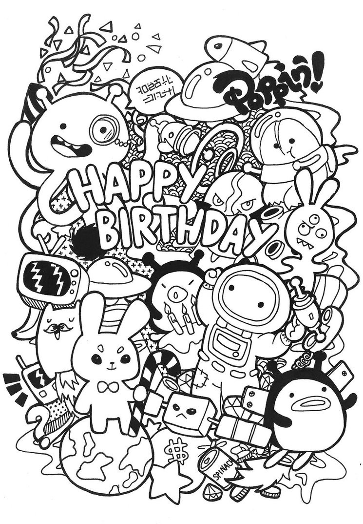 Birthday Coloring Pages For Adults
 Birthday Doodle by PoppinCustomArt on DeviantArt